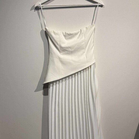 Solid Pleated Strapless Split Dress – White (Worn once, Mint) - Picture 1 of 2